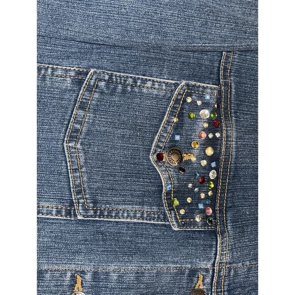 Blue jean jacket Bedazzled Sunburst by Morning Sun denim women's studded Sz L - Picture 10 of 16